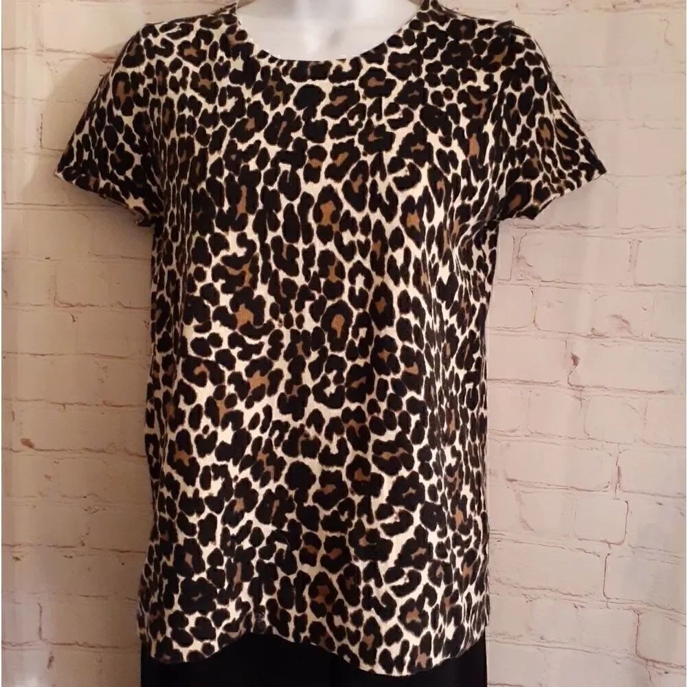 J.Crew Leopard Print 100% Cotton Pullover Sweater Short Sleeve All-season Sz XS